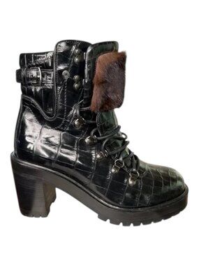 Hermes Promenade Boots Noir Lisse Niloticus Crocodile Leather Mink Trim